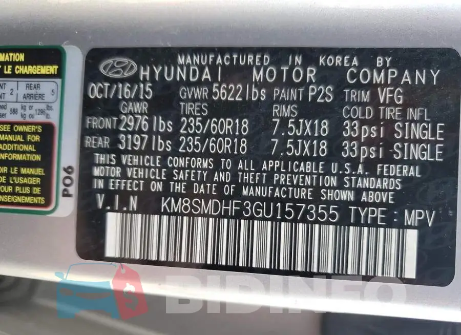 KM8SMDHF3GU157355 Photo# 13