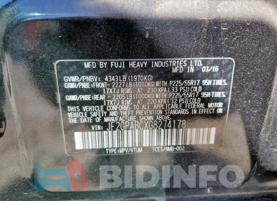 JF2GPABCXG8274178 Photo# 14