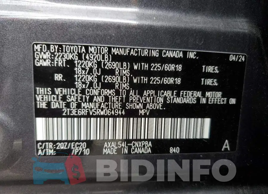 2T3E6RFV5RW064944 Photo# 12