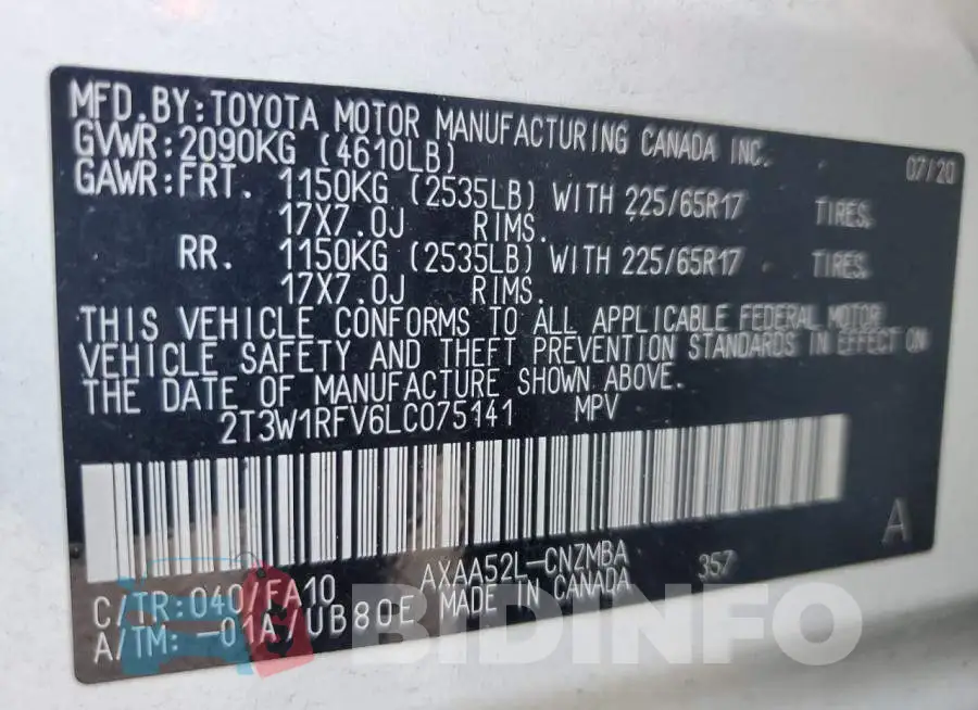 2T3W1RFV6LC075141 Photo# 13