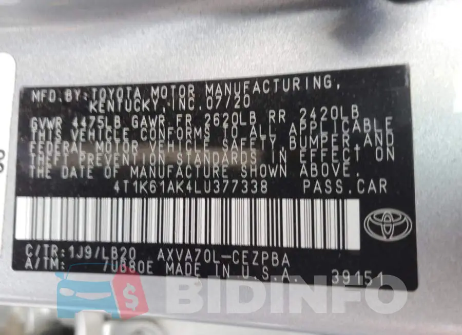 4T1K61AK4LU377338 Photo# 13