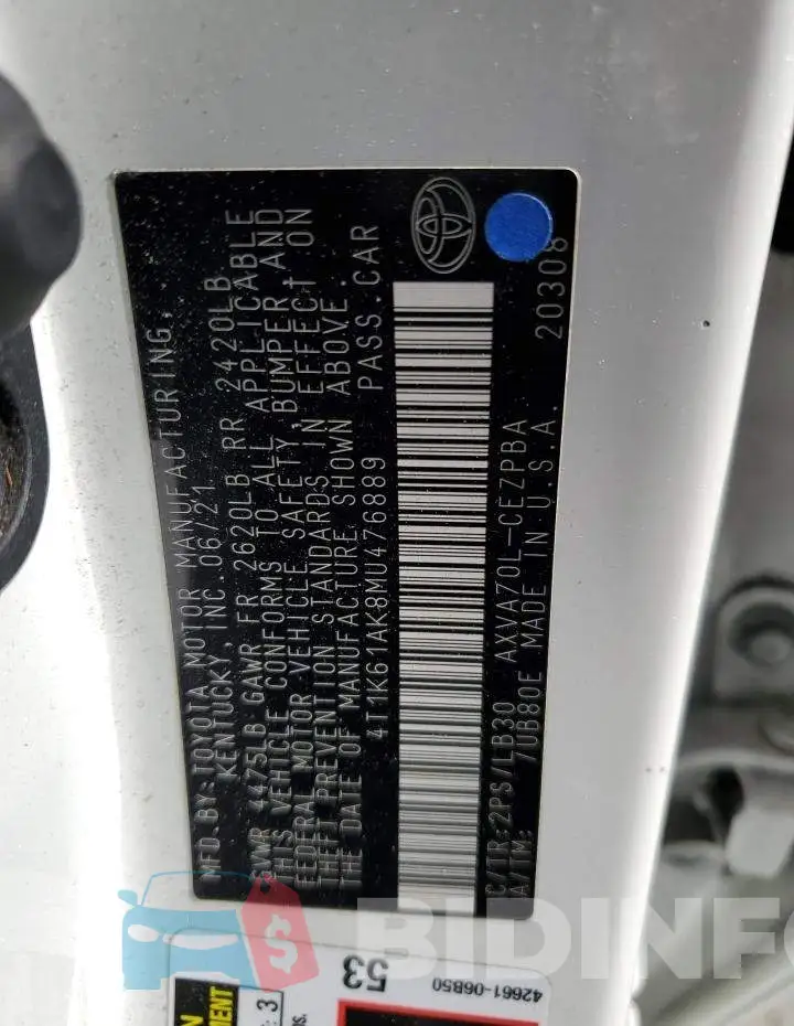 4T1K61AK8MU476889 Photo# 12