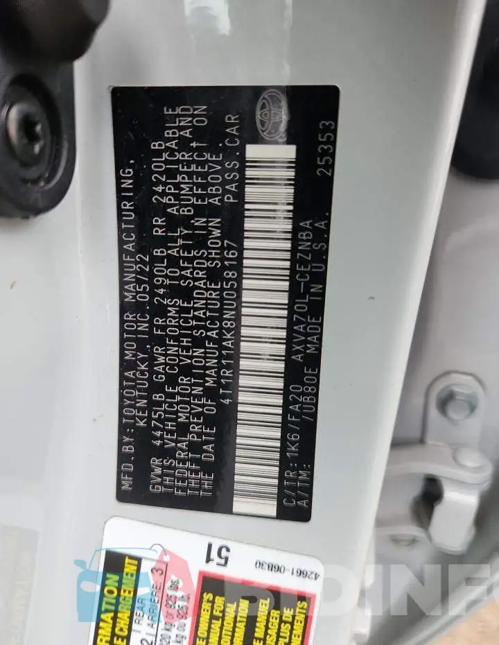4T1R11AK8NU058167 Photo# 12