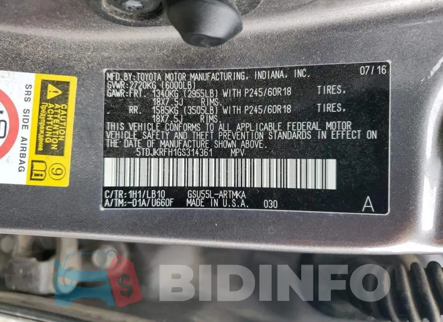 5TDJKRFH1GS314361 Photo# 14