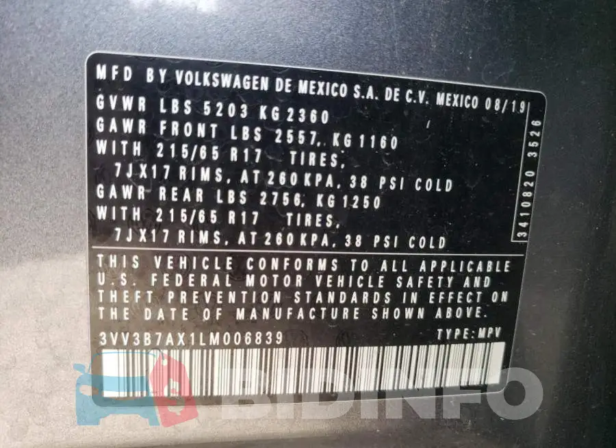 3VV3B7AX1LM006839 Photo# 13