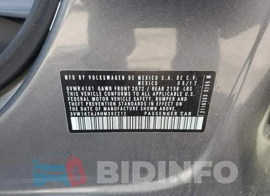 3VW167AJ9HM392212 Photo# 13