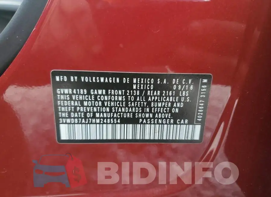 3VWDB7AJ7HM248554 Photo# 12
