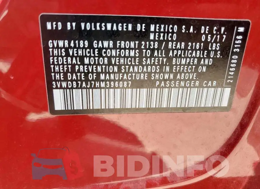 3VWDB7AJ7HM396087 Photo# 12