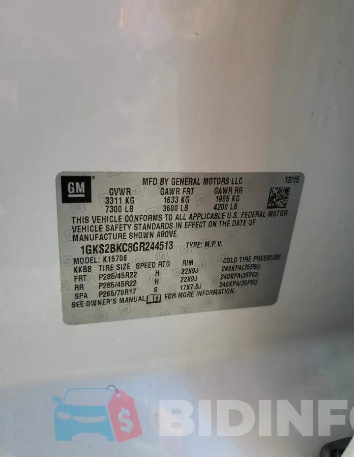 1GKS2BKC8GR244513 Photo# 13