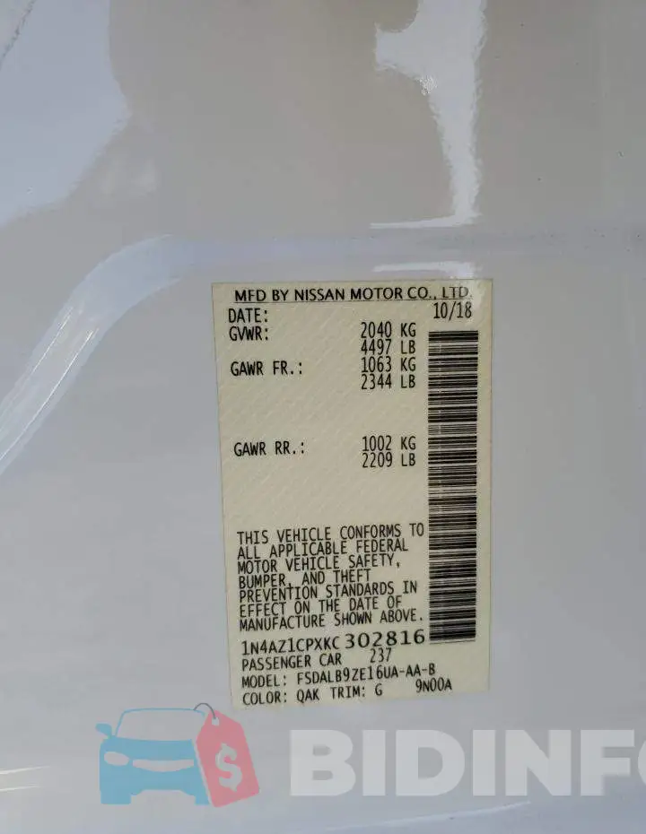 1N4AZ1CPXKC302816 Photo# 13