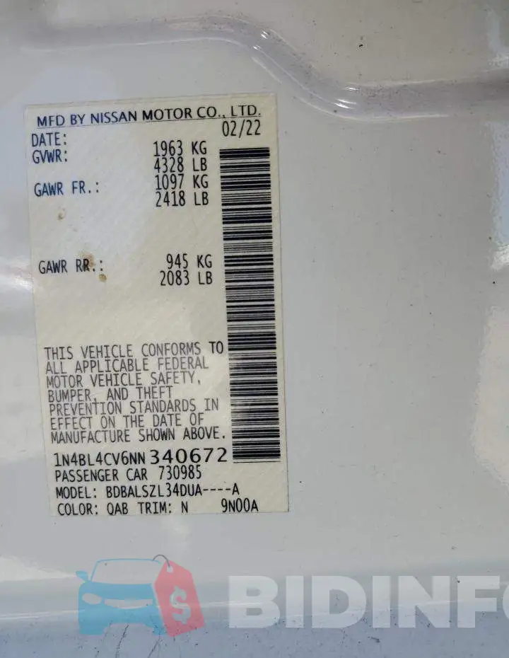 1N4BL4CV6NN340672 Photo# 12