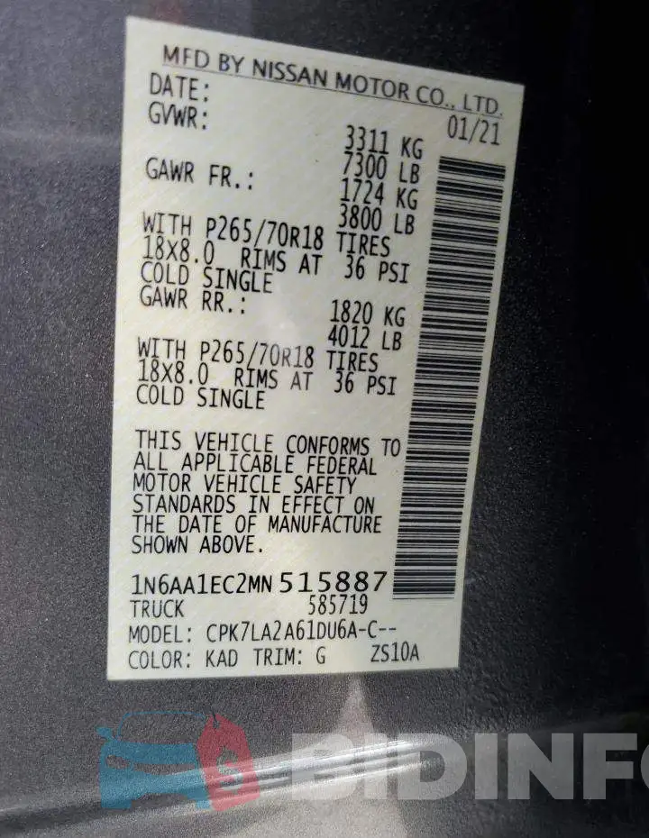 1N6AA1EC2MN515887 Photo# 12