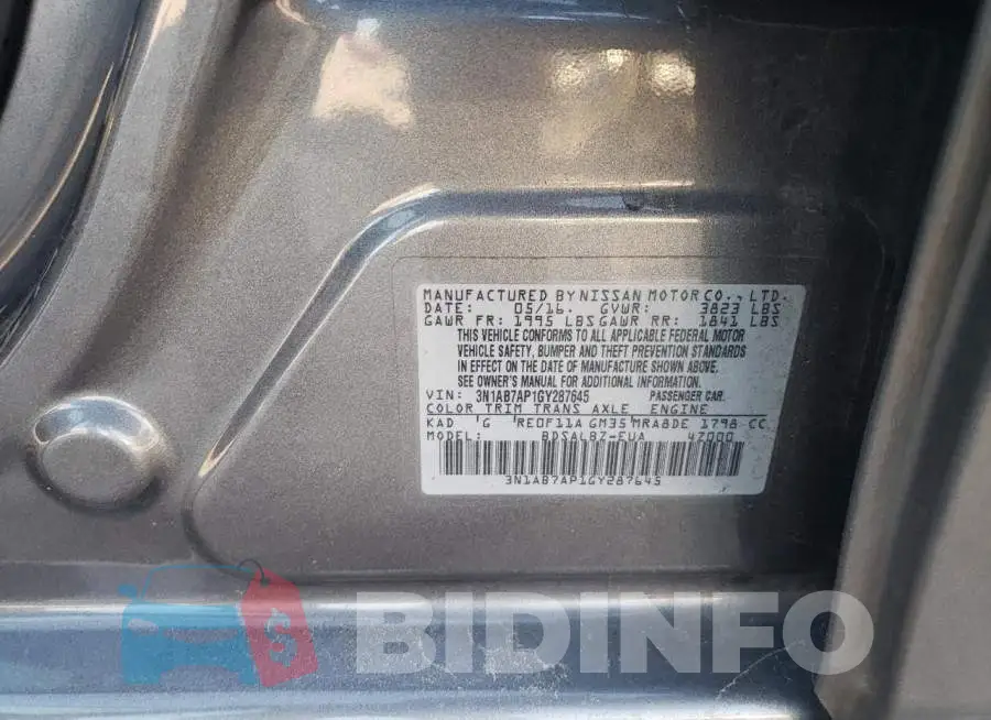 3N1AB7AP1GY287645 Photo# 12