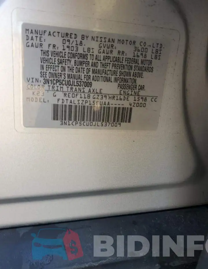 3N1CP5CU0JL537009 Photo# 12