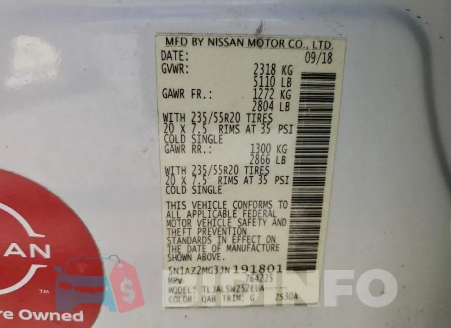 5N1AZ2MG3JN191801 Photo# 13