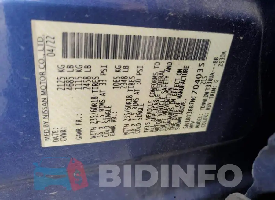 5N1BT3BB7NC704035 Photo# 14