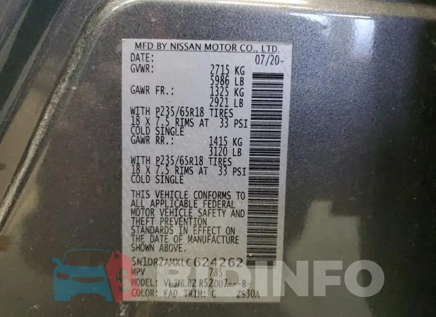 5N1DR2AMXLC624262 Photo# 13