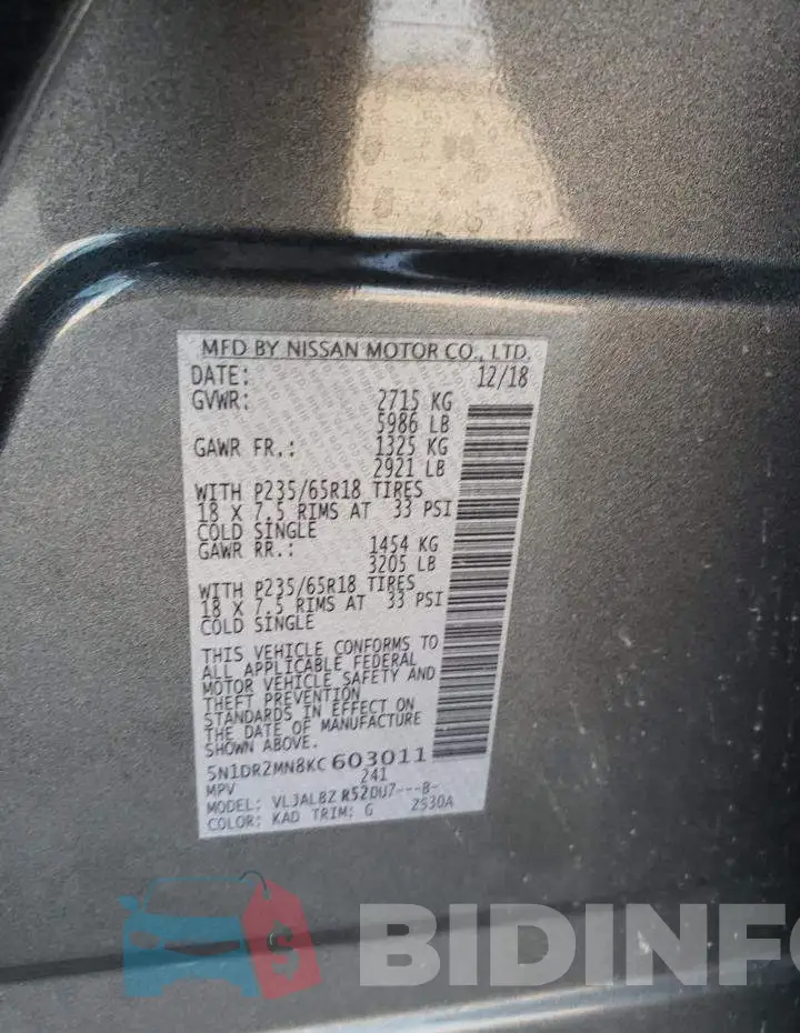 5N1DR2MN8KC603011 Photo# 14