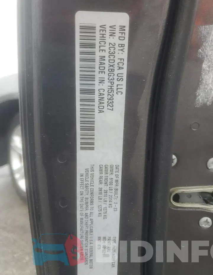 2C3CDXBG3PH529327 Photo# 12