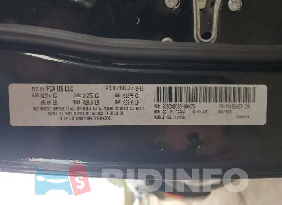 2C3CDXBG9GH180075 Photo# 12