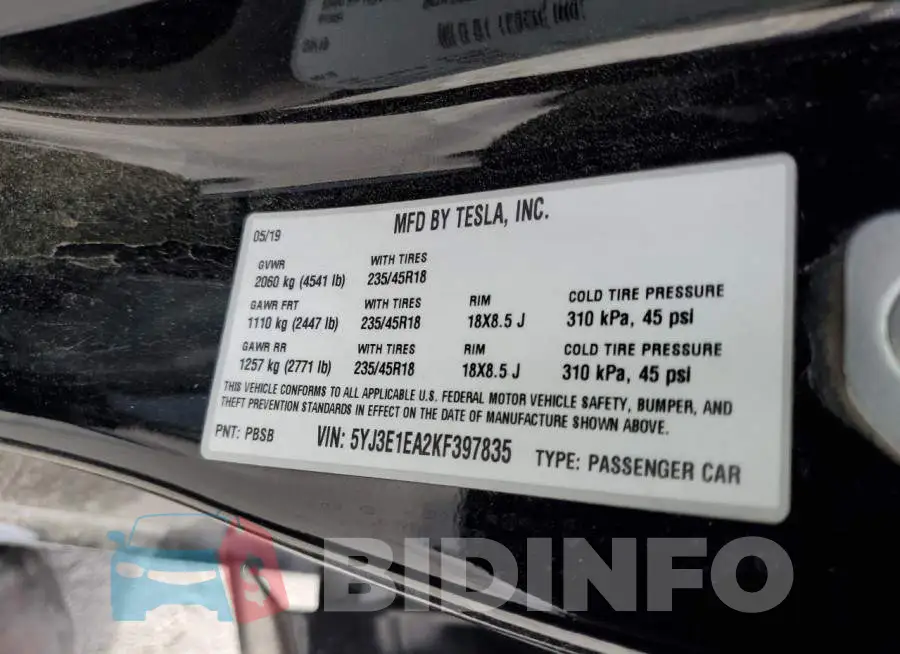 5YJ3E1EA2KF397835 Photo# 13
