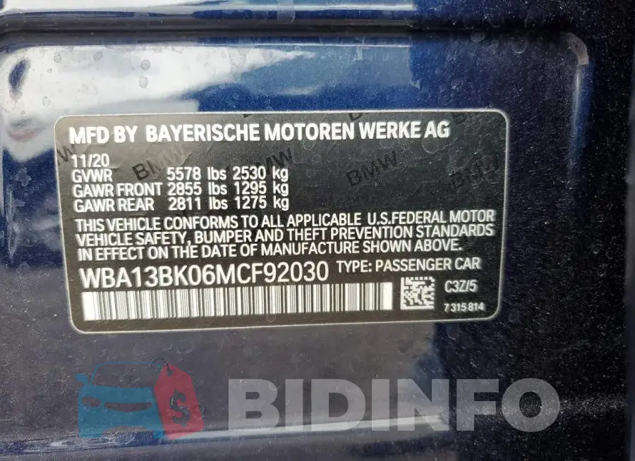 WBA13BK06MCF92030 Photo# 12