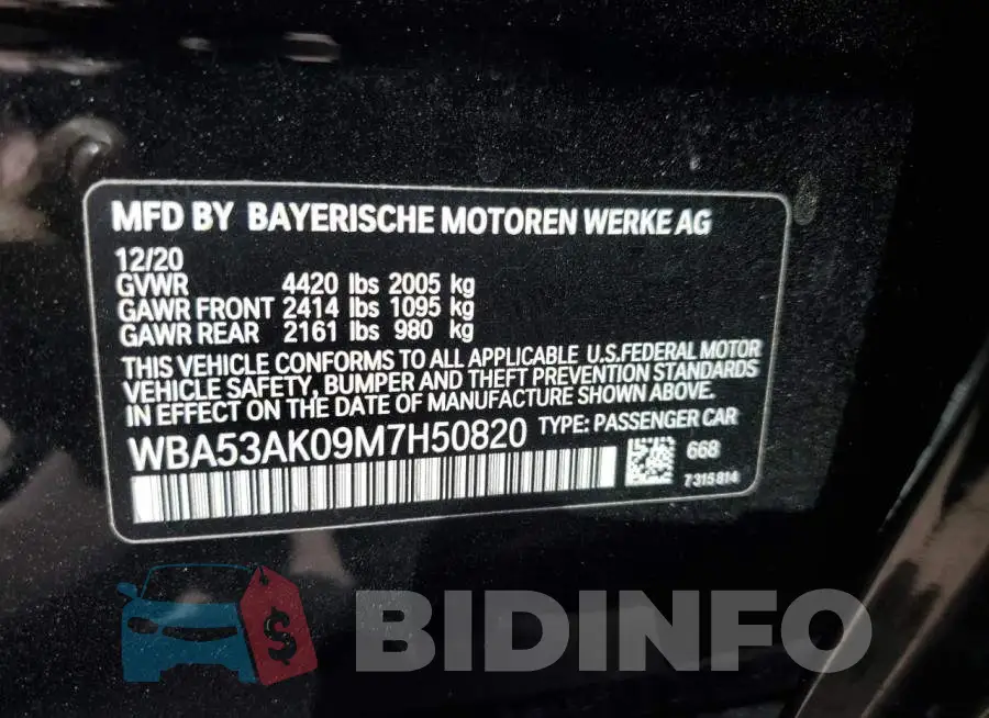 WBA53AK09M7H50820 Photo# 12