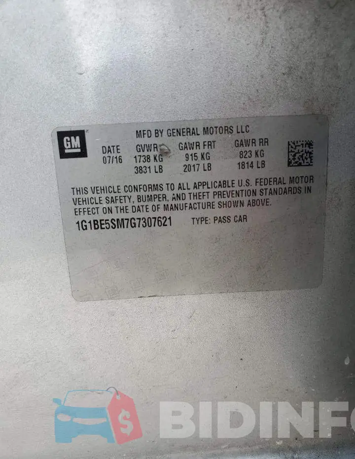 1G1BE5SM7G7307621 Photo# 12
