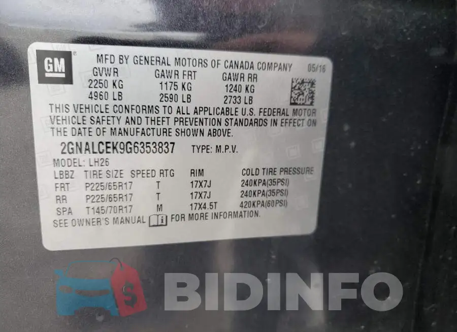 2GNALCEK9G6353837 Photo# 13