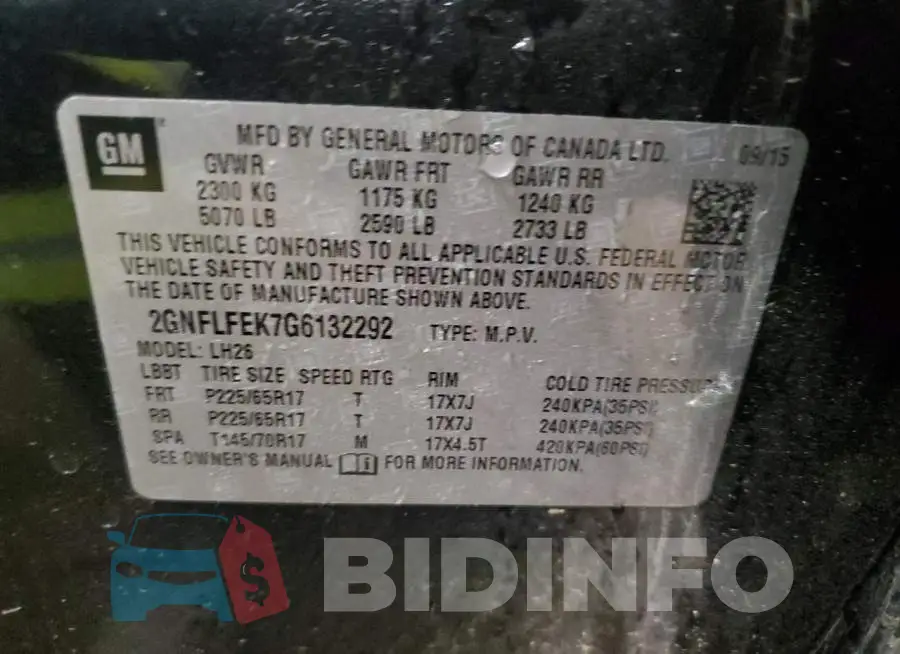 2GNFLFEK7G6132292 Photo# 13