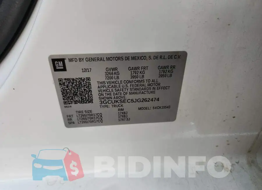 3GCUKSEC5JG262474 Photo# 13