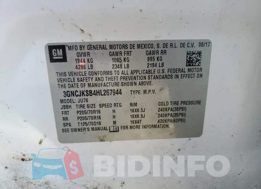 3GNCJKSB4HL267944 Photo# 13