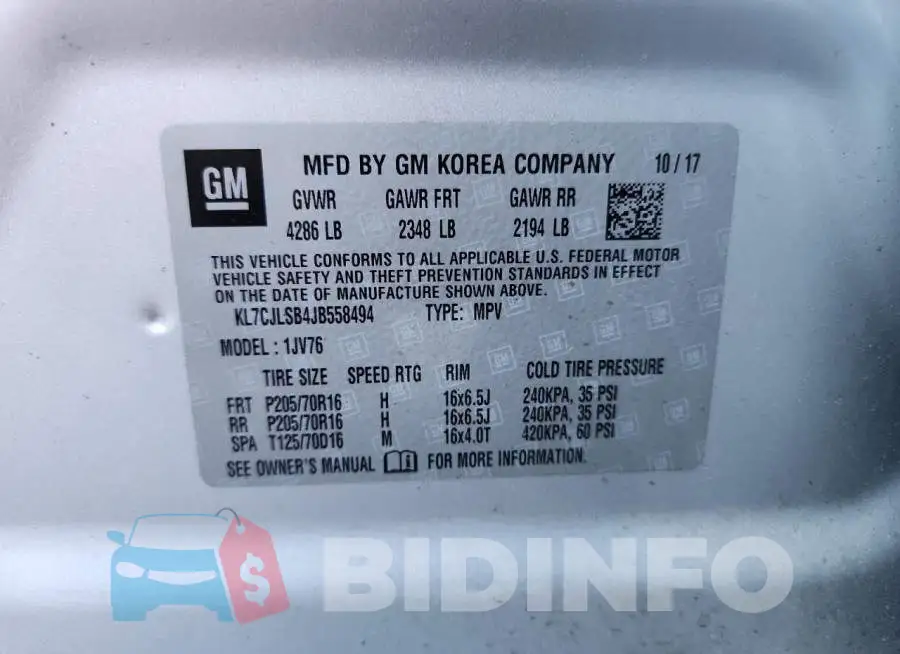 KL7CJLSB4JB558494 Photo# 12