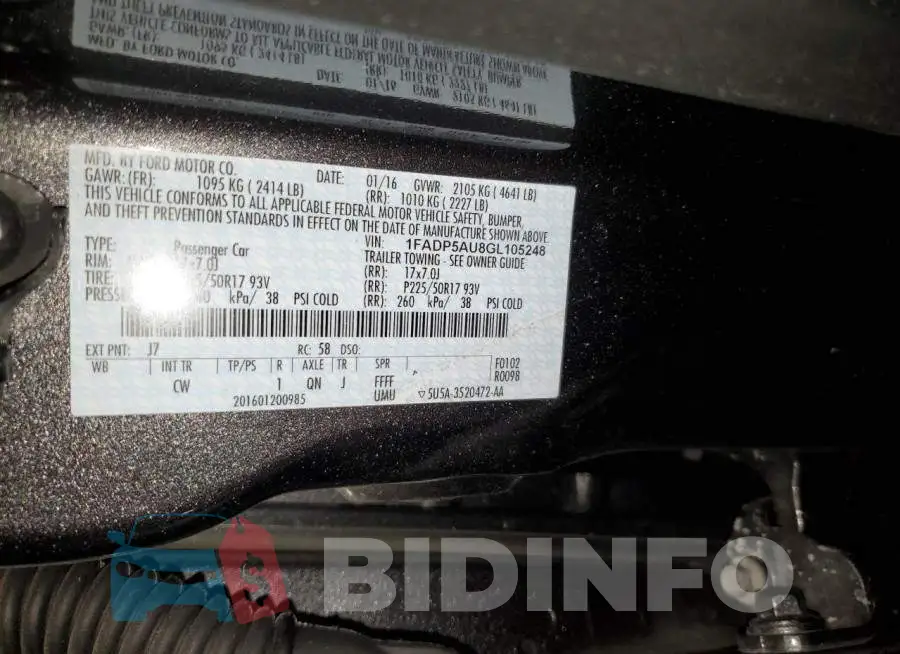 1FADP5AU8GL105248 Photo# 14