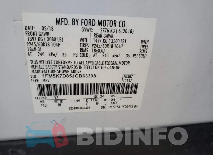 1FM5K7D85JGB63398 Photo# 13