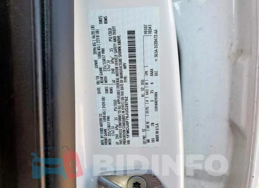 1FMCU0F76JUD28762 Photo# 12