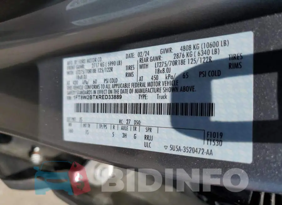 1FT8W2BTXRED33889 Photo# 12