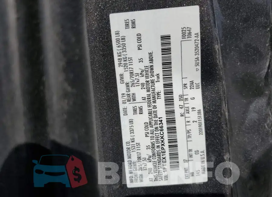 1FTEX1EPXKKC66341 Photo# 13