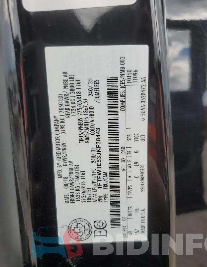 1FTFW1E53JKF38443 Photo# 12