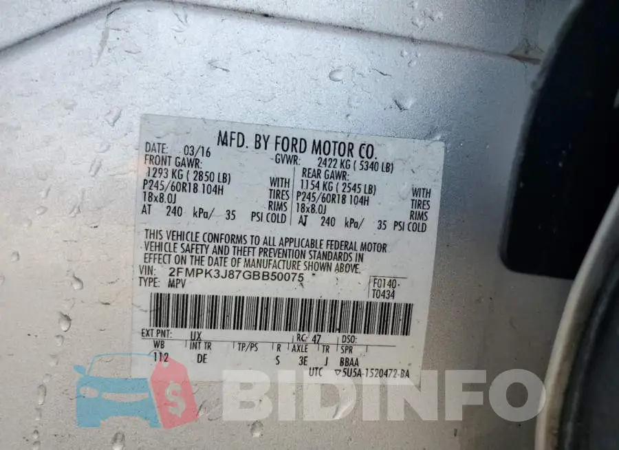 2FMPK3J87GBB50075 Photo# 14