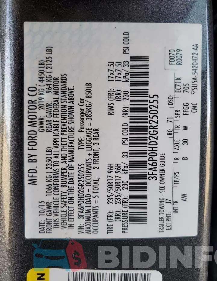 3FA6P0HD2GR250255 Photo# 13