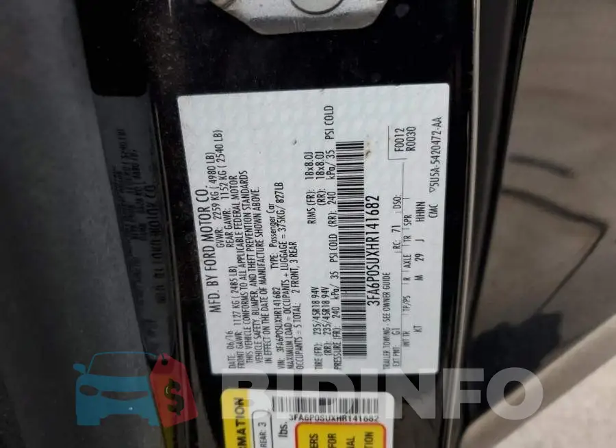 3FA6P0SUXHR141682 Photo# 12