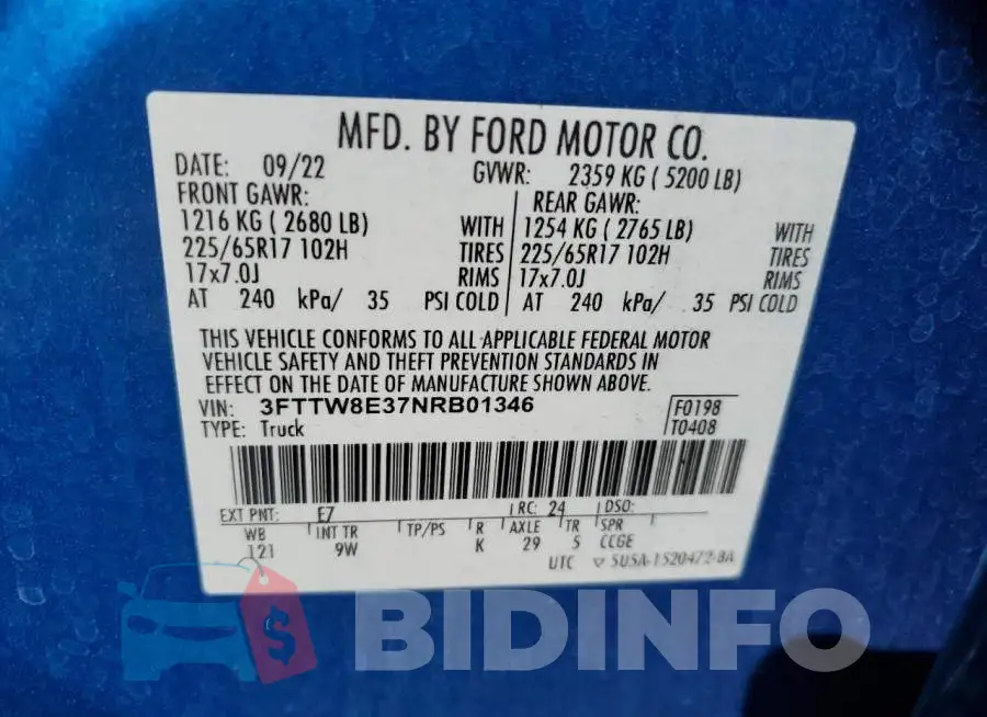 3FTTW8E37NRB01346 Photo# 12