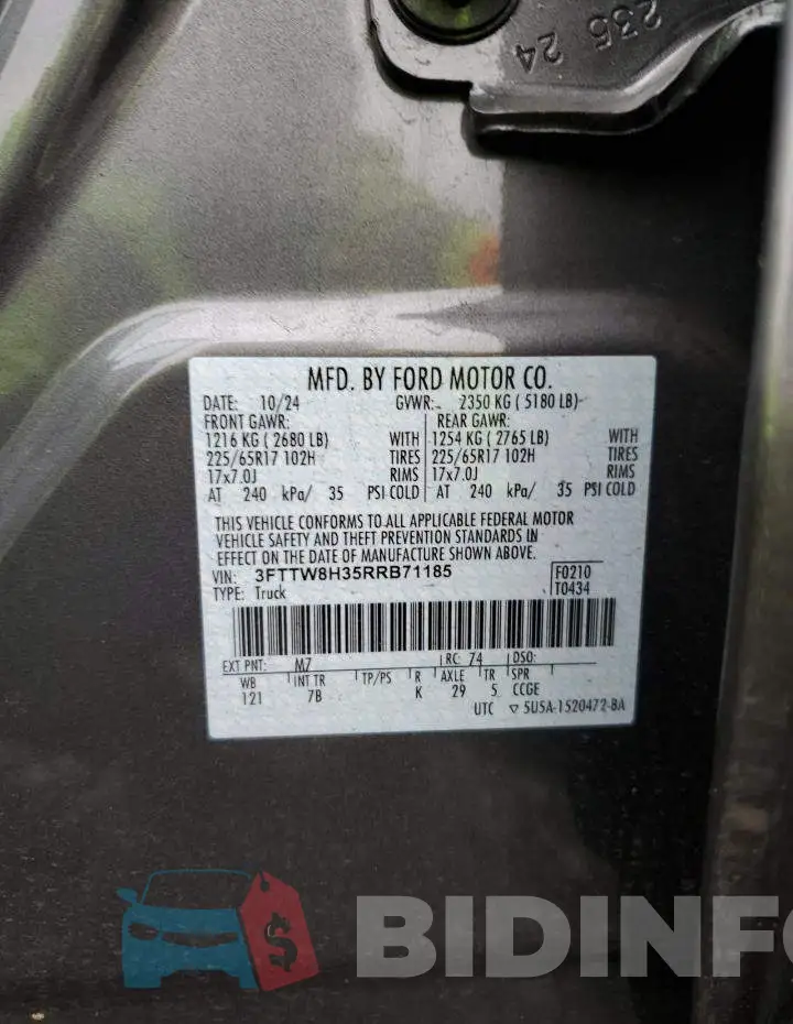 3FTTW8H35RRB71185 Photo# 12