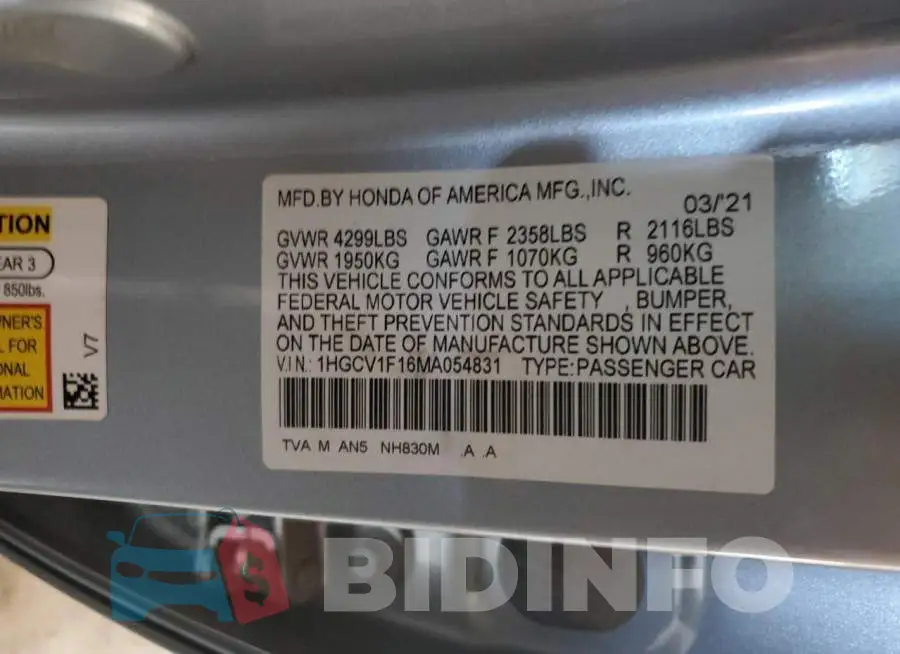 1HGCV1F16MA054831 Photo# 12