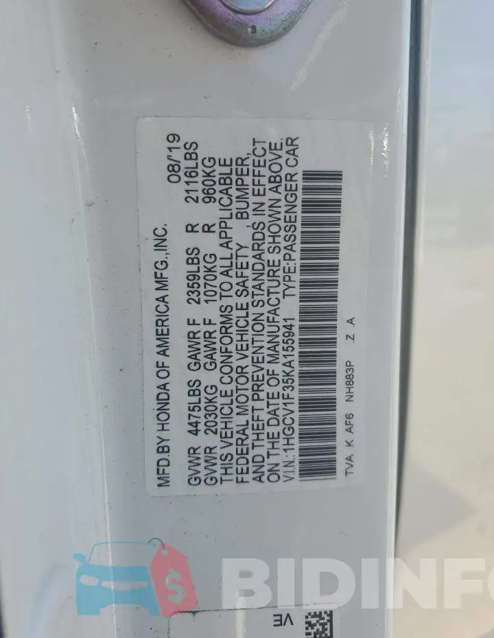 1HGCV1F35KA155941 Photo# 12
