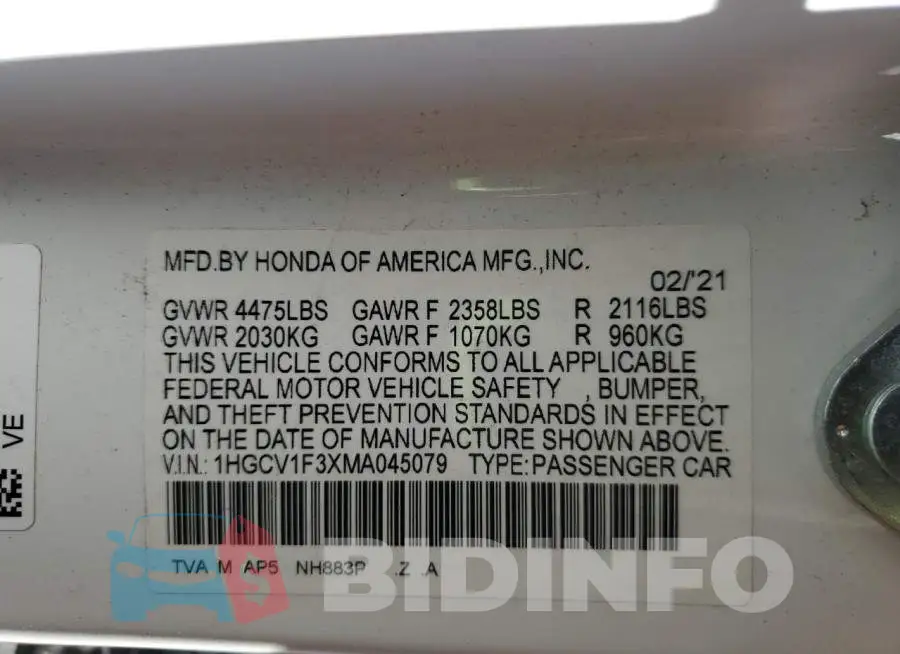 1HGCV1F3XMA045079 Photo# 13