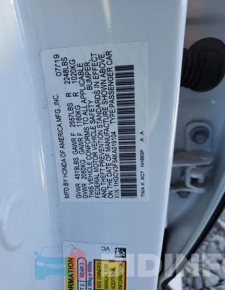 1HGCV3F54KA019104 Photo# 13