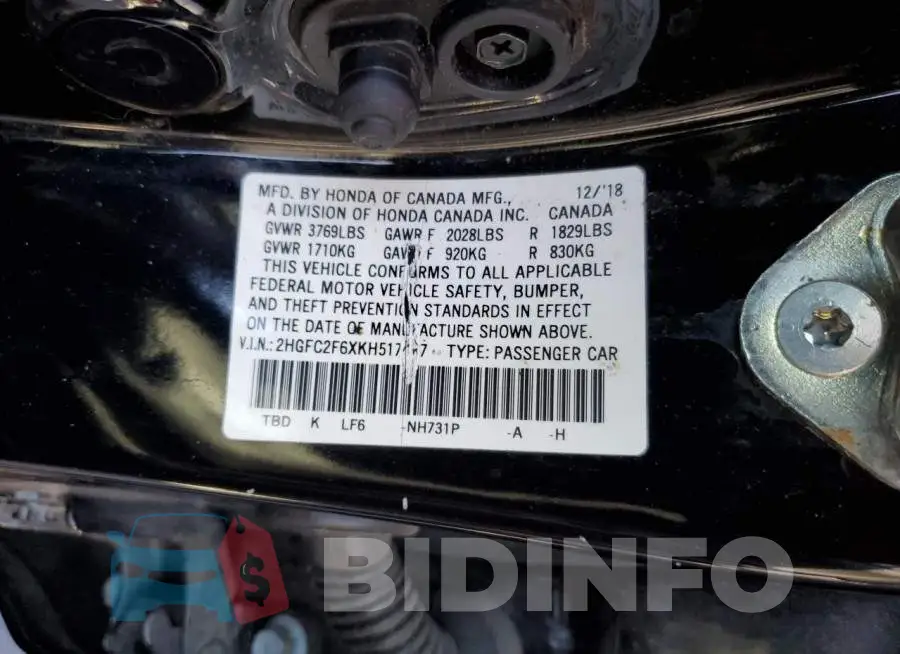 2HGFC2F6XKH517427 Photo# 12