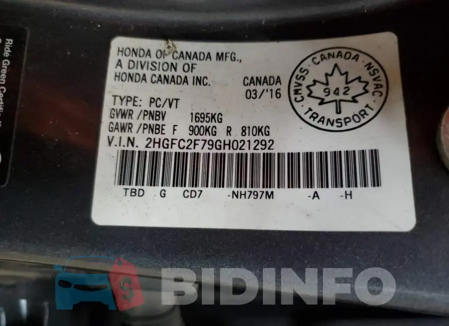 2HGFC2F79GH021292 Photo# 13